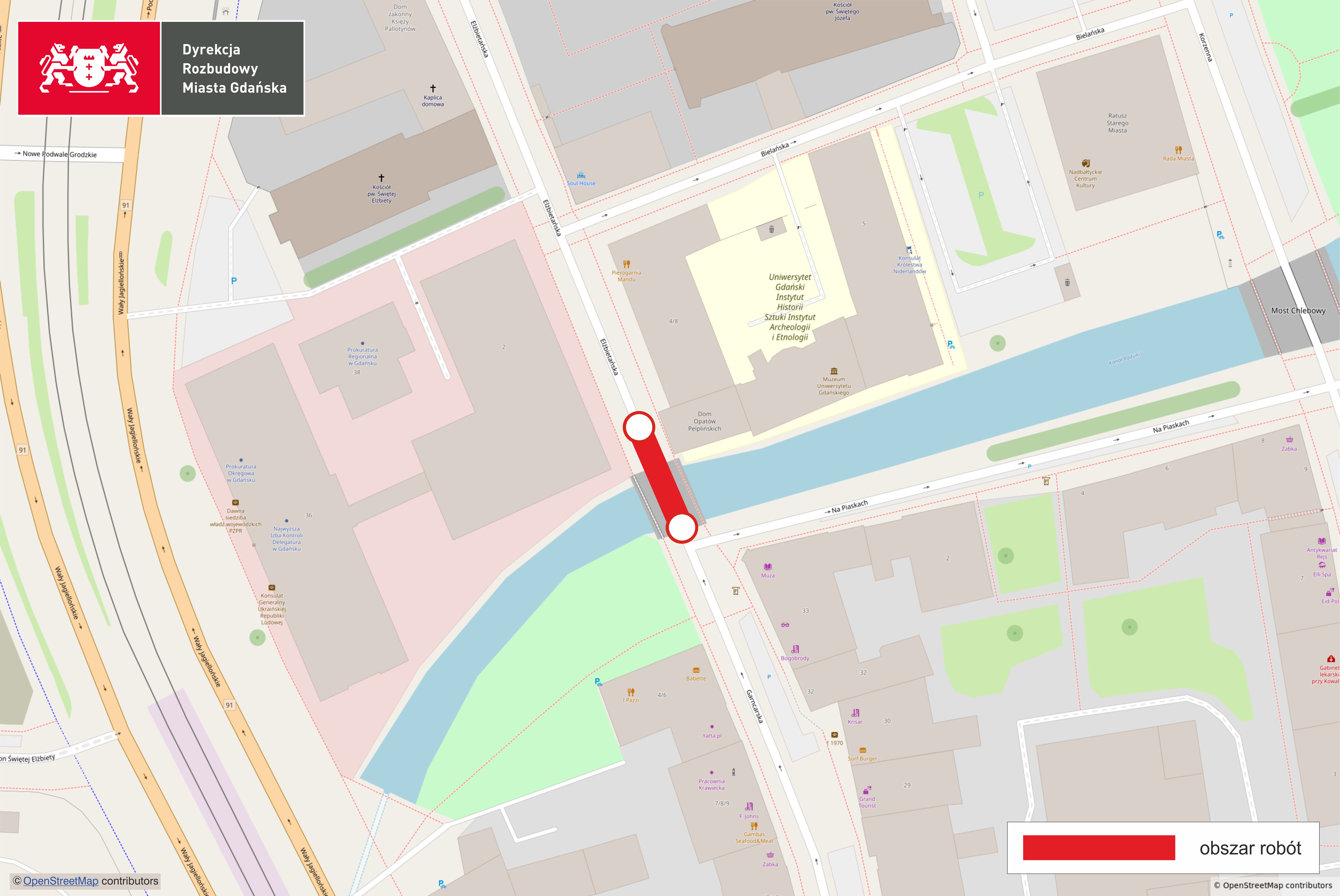 Elżbietańska most mapa